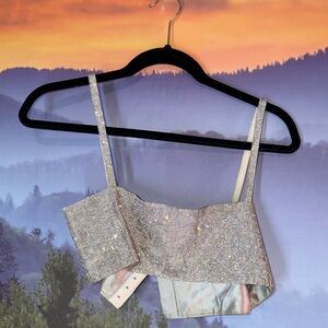 White Fox Boutique Silver Embellished Crop Top